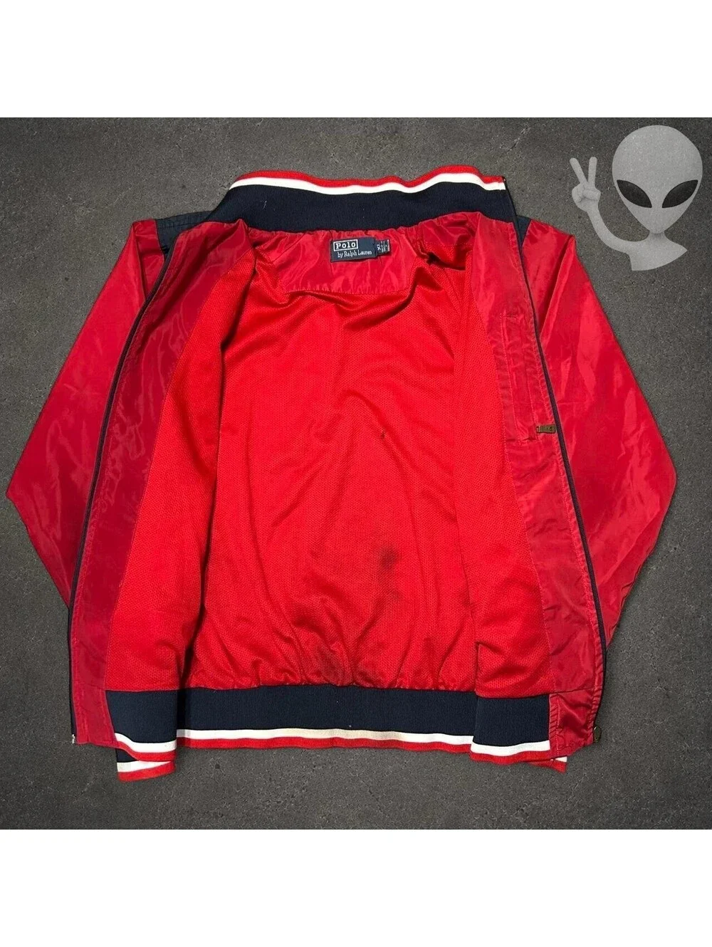 Polo Ralph Lauren Big Pony Full Zip Windbreaker Jacket Mens US XL Red Navy